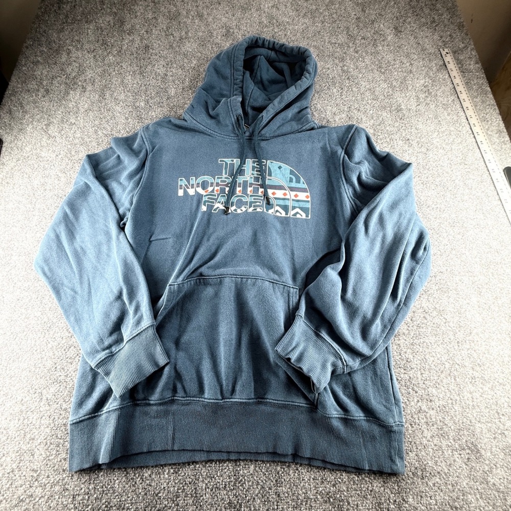 The North Face Mens Blue Geometric Logo Pullover Hoodie Sweatshirt Large